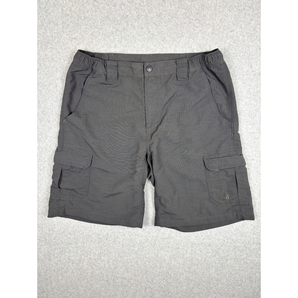 The North Face Cargo Hiking Shorts Mens M Gray Elastic Waist Inseam 10 inch